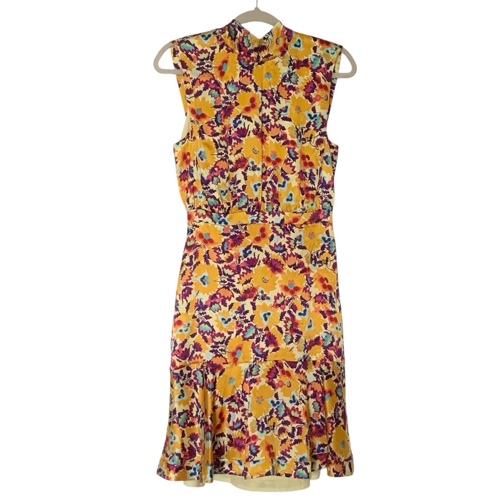 SALONI Yellow Floral High-Neck Sleeveless Mini Dress